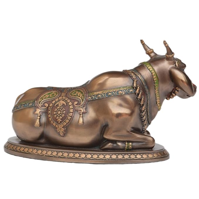 Handcrafted Fengshui Copper Finish Polyresin Sitting Nandi Idol for Home Decorative Showpiece, 8 Inch