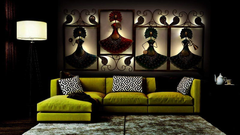 Iron Wall Frame 4 Musician Doll Playing with The Instruments (Height 23 Inch)