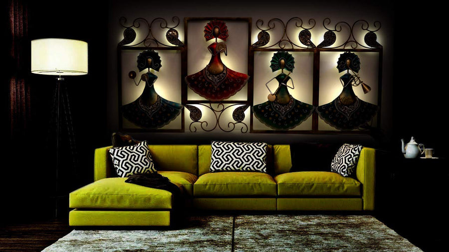 Iron Wall Frame 4 Musician Doll Playing with The Instruments (Height 23 Inch) Craft Detail