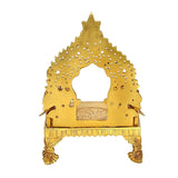 Brass Bhagwan Palki Chowki mandir back view, crown top with speckled detailing