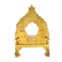 Brass Bhagwan Palki Chowki mandir back view, crown top with speckled detailing