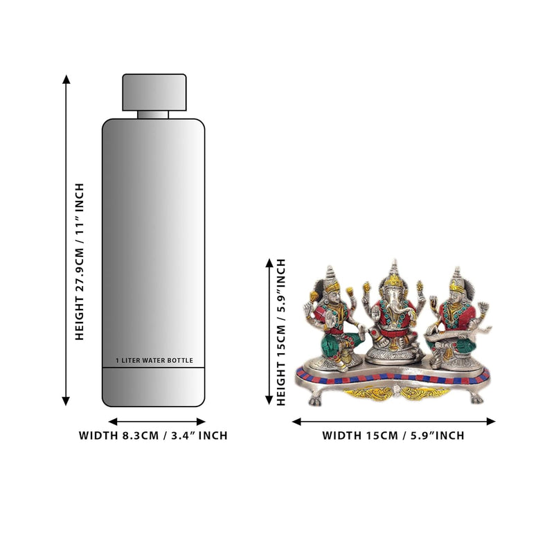 Brass Ganesh Lakshmi Saraswati silver colour (Height: 7 inches)