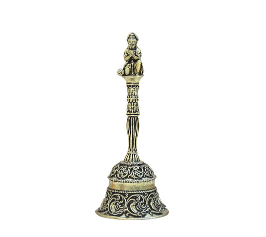 Bronze Pooja Bell with Hanuman On Top Hanuman Ganti || Ghanti for Pooja Mandir || (Height 4 Inch)