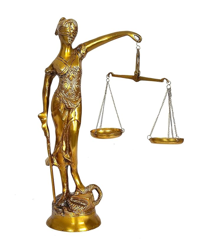 Brass Justice Lady Blind Folded Idol Nyay Murti Figurine Sculpture Office Home Court Golden Height 13.5 Inch Craft Detail