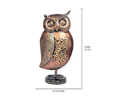 Iron owl decor figurine with height 14 in and width 6.5 in shown