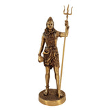 Brass Shankar Bhagwan standing idol facing forward, raised trident and detailed ornaments