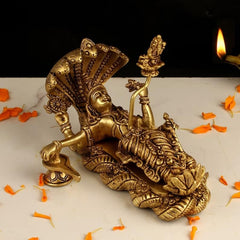 Brass Vishnu Padmanabhan swami idol on Sheshnag, reclining pose with detailed relief