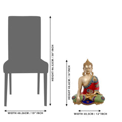 Brass Buddha-Idol mit Größenangaben, Bhumisparsha Mudra, rot-blau, Höhe 16in