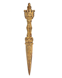 Brass furba dagger pendant, embossed head motif with tall handle, pointed tip