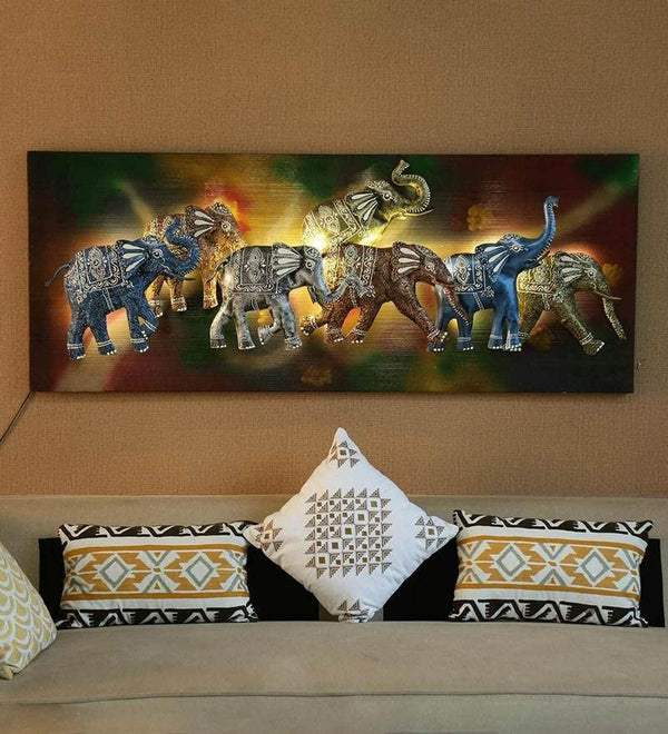 Iron 7 Running Elephant with LED Light Vastu (Height: 25 Inches) Entryway Setting