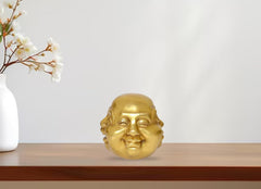 Brass laughing Buddha head figurine, round smiling face