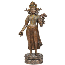 Handcrafted Fengshui Polyresin, Copper Finish Standing Tara Decorative Vastu Showpiece Height 30 Cm