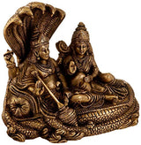 Brass Maa Lakshmi and Lord Vishnu idol statue on Sheshnag, seated on serpent base