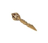 Brass Dorje Vajra Furba side view with ringed handle and pointed tip