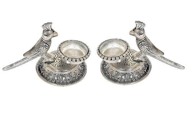 Metal Parrot Oil Diya Lamp Set of 2 | (Height 4 Inch) Entryway Setting
