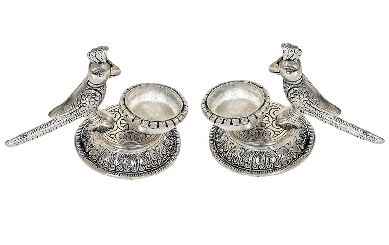 Metal Parrot Oil Diya Lamp Set of 2 | (Height 4 Inch)