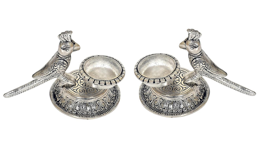 Metal Parrot Oil Diya Lamp Set of 2 | (Height 4 Inch) Craft Detail