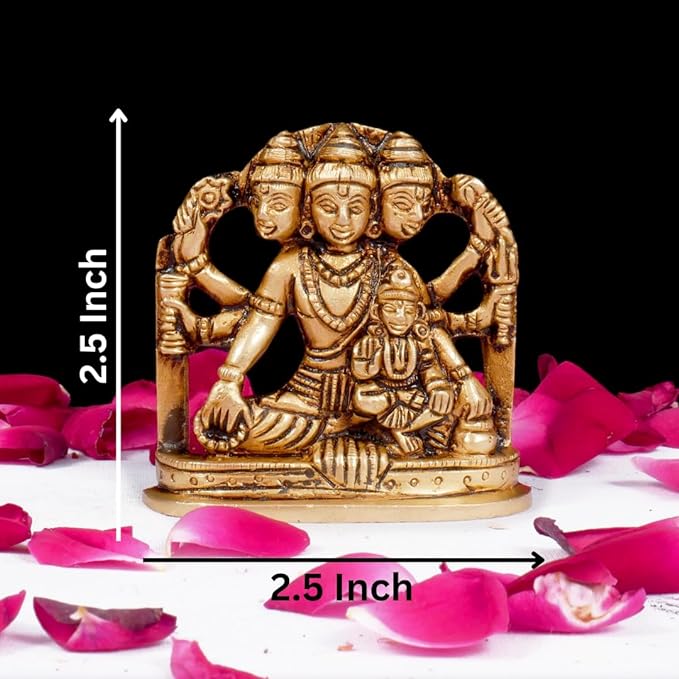 ShreeYaash Brass Dattatreya with Laxmi ji Statue Datta Idol Murti Home Decorative Item Lakshmi with Dattatreya Swami Mandir, 2.5 H X 2.5 W X 2.5 L Inch, 200 gm