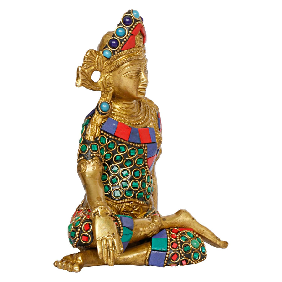 Brass Indra Dev Idol in Multicolour Height 6 Inch Craft Detail