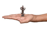Copper Kartikeya Murugan murti in palm, standing four-armed deity on square base