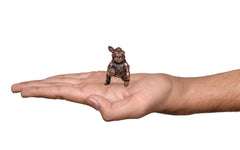 Bal Gopal Krishna idol statue on open palm, copper-toned miniature, 2 inch height