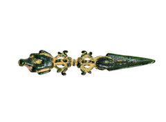 Side view multicolor phurpa dagger pendant with detailed cross-style guard