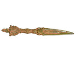 Ornate multicolored brass furba dagger pendant with engraved shaft and pointed tip