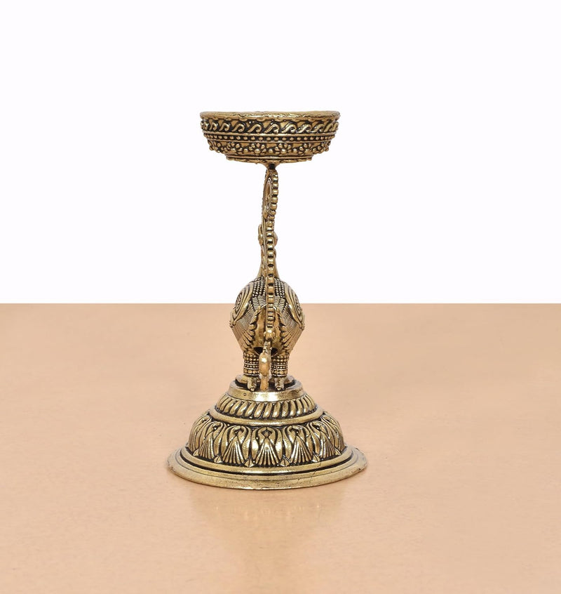Bronze Oil Lamp On Peacock | Diya Stand Statue (Height: 3 Inches)