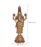 Brass Balaji idol statue, height 32 in, multicolour ornate clothing