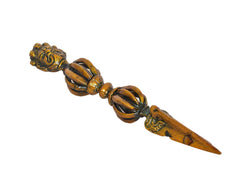 Brass Tibetan Dorje Vajra Furba phurba dagger pendant, pointed tip and bead details