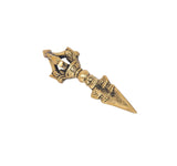 Brass dorje vajra furba close side view, crown details and tapered tip