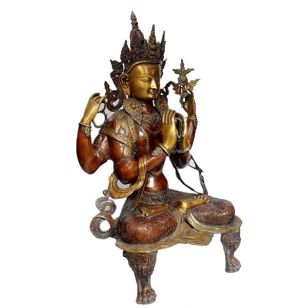 Brass Goddess Tara with Four Hands (Height: 38 inches) Entryway Setting