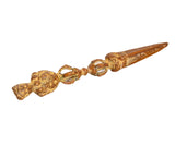 Brass-toned Tibetan dorje vajra furba pendant dagger with ornate carved handles