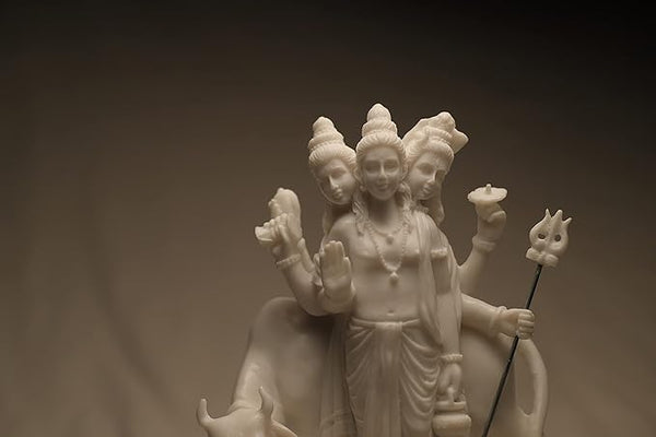 Sai Divya Antique Marble Finish Shri Dattatrey Statue (White, 8 Inch) Study Setting