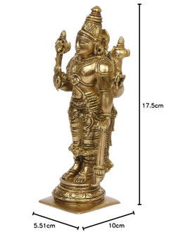 Brass Vishnu Narayana idol on base, full-body view with size markings (17.5cm height)
