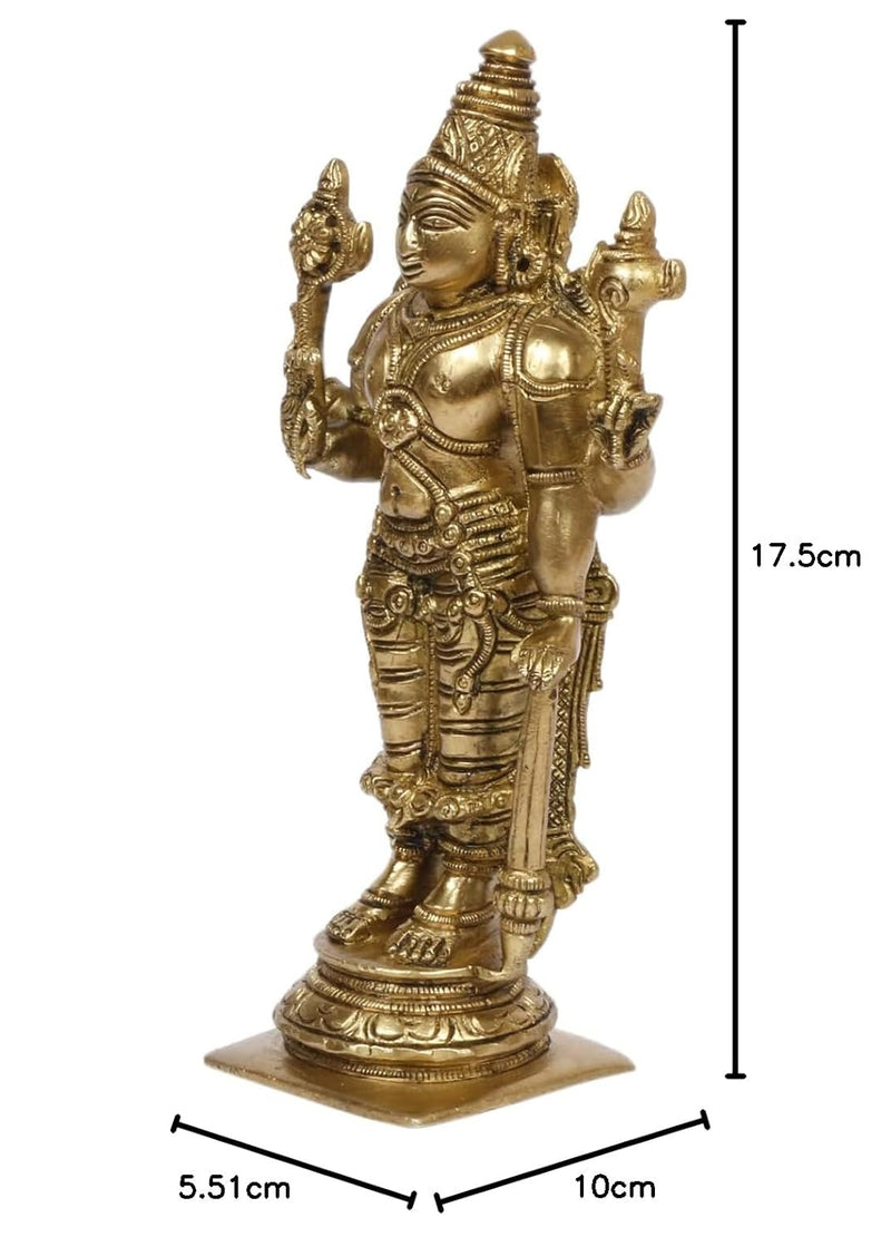 Brass Lord Bhagwan Vishnu Narayana with Shankh Chakra Idol (Height: 7 Inch)