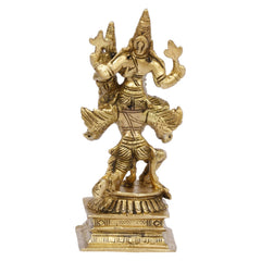Brass Vishnu and Laxmi on Garuda dev murti, back view showing Garuda wings and body