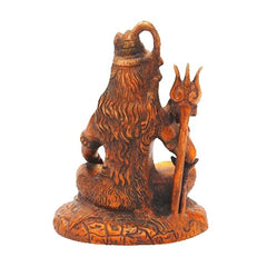 Lord Shiva bronze statue, copper-red finish, seated on lion with raised trident