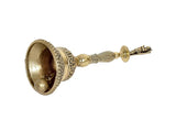 Brass pooja bell open mouth showing interior clapper and hanging knob