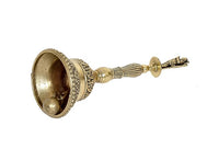 Brass pooja bell open mouth showing interior clapper and hanging knob