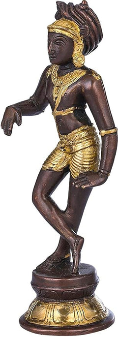 Side view Varishavahana Shiva brass figurine, dark bronze with gold ornaments on torso