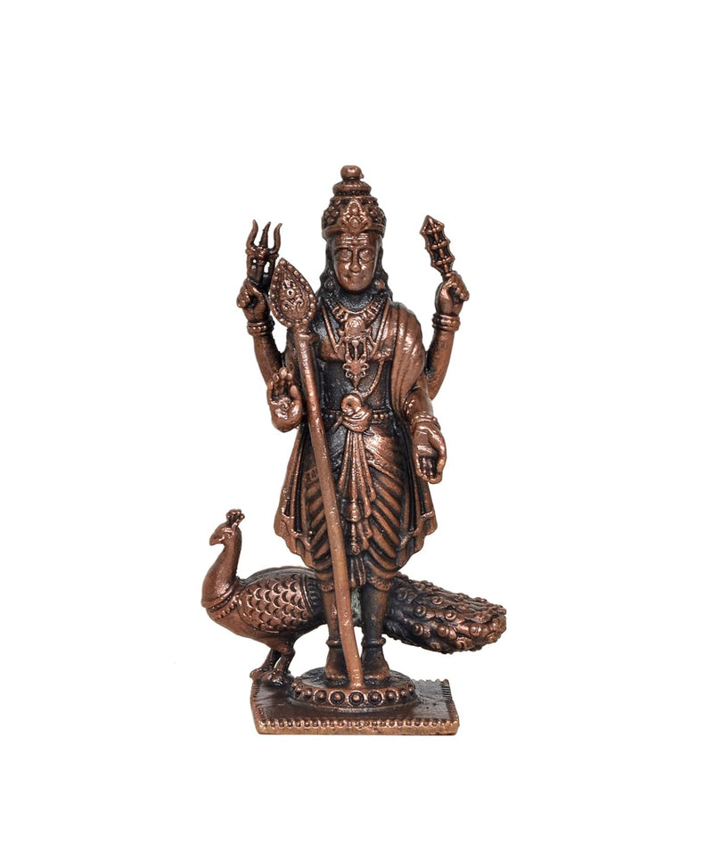 Copper Standing Lord Kartikeya Murugan Murti Decorative Showpiece Copper Murti for Home Decor Mandir Pooja Temple (Height 3 Inch)