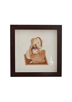 Wooden Art Work Indian Women With Dafali Frame Wall Decor 8 x 8 Inch