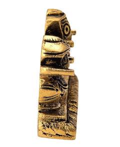 Brass sculpture side profile of Jagannath Balram Subhadra statue, narrow view
