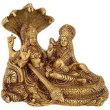 Brass Vishnu Lakshmi statue with Sheshnag, 6-inch, seated figures and serpent base