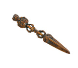 Tibetan furba phurpa dagger pendant with looped band and pointed blade, dark bronze