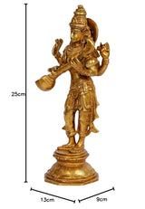 Maa Saraswati sculpture with size markings: 25cm height, 13cm by 9cm base