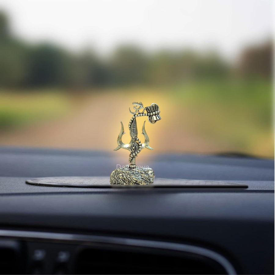 Superfine Brass Lord Shiva of Trishul with Damru Decorative Showpiece for Home Decor Car Dashboard, Pooja, Decoration, (Height: 4 Inch) Craft Detail