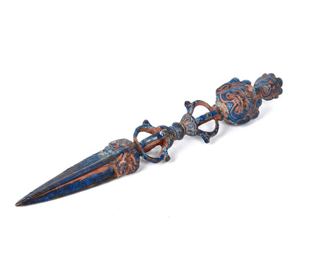 Brass Tibetan Handmade Dorje Vajra Phurba (Phurpa) Dagger Adjustable Pendant (Height: 9 Inches)