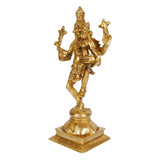 Handcrafted brass Lakshmi Narasimha deity statue, standing pose, ornate base
